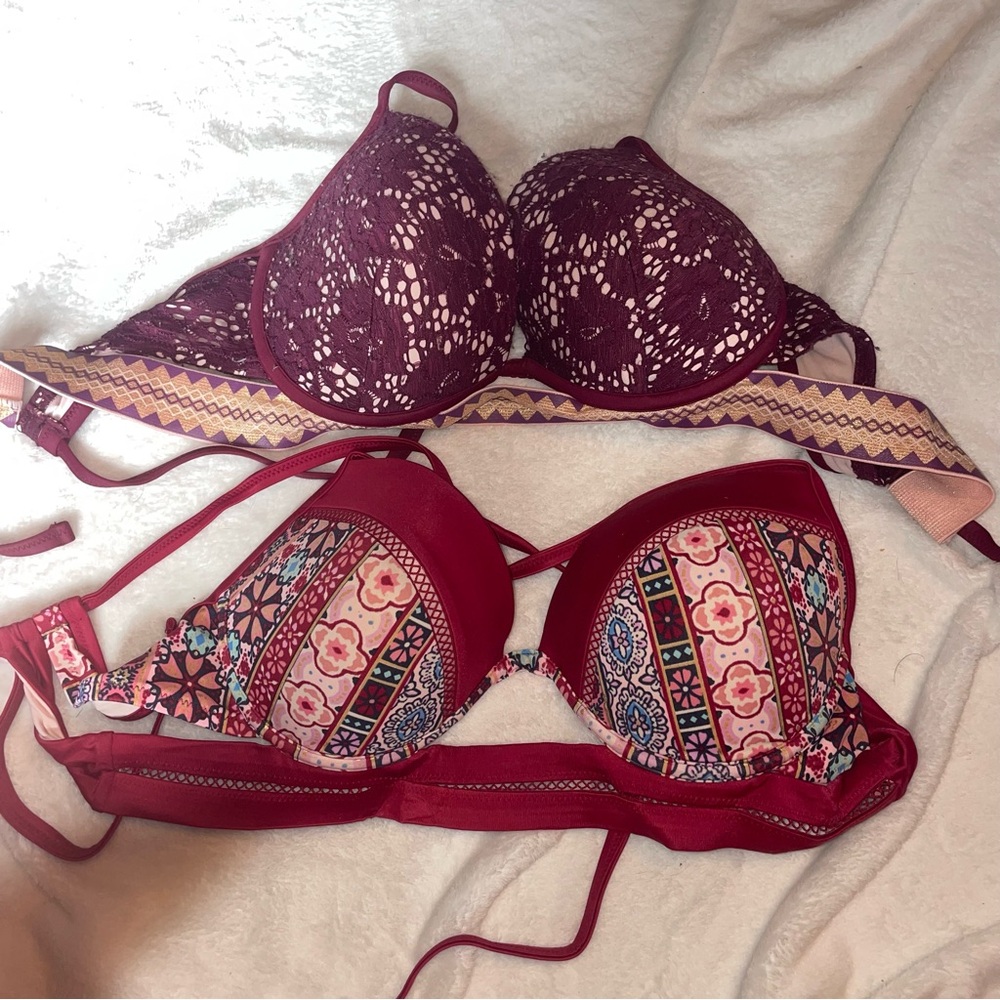 Shade & Shore Burgundy and Patterned Bras